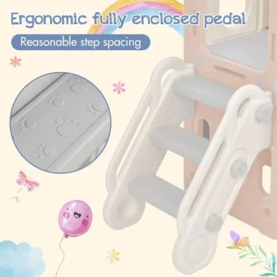 5-in-1 Kids Slide Swing Set Climber Slide Playset With Basketball Hoop Indoor Outdoor Playground For Boys Girls Birthday Xmas Gifts image {7}