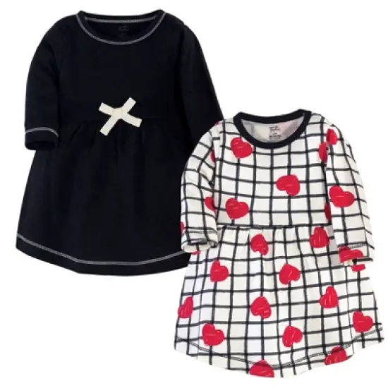 Touched by Nature Baby and Toddler Girl Organic Cotton Long-Sleeve Dresses 2pk, Black Red Heart image {3}