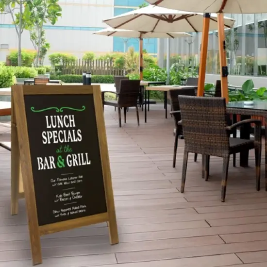 Excello Global Products 40" x 20" Wooden A-Frame Chalkboard Sign / 4 Liquid Chalk Markers & Stencil Set, Rustic image {6}