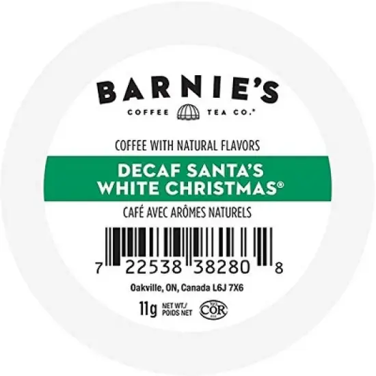 Barnie's Coffee & Tea Co. Coffee Pods, Santa's White Christmas Medium Roast Decaf Coffee in Single Serve Cups, 24 Count image {1}