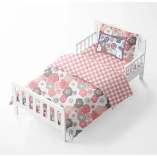 Bacati - Watercolor Floral Coral Gray 5 pc Toddler Bedding Set image {3}