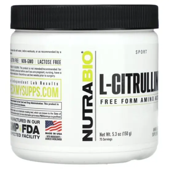 NutraBio L-Citrulline, Free Form Amino Acid, 5.3 oz (150 g) image {3}