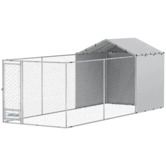 Resenkos Dog House, Pet House,Dog Cave,Galvanized Chain Link Large Outdoor Dog Kennel with Waterproof & UV-Resistant Cover Silver image {10}