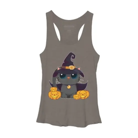 Women's Design By Humans Black Cat With Jack O Lantern Halloween Shirt By thebeardstudio Racerback Tank Top image {6}