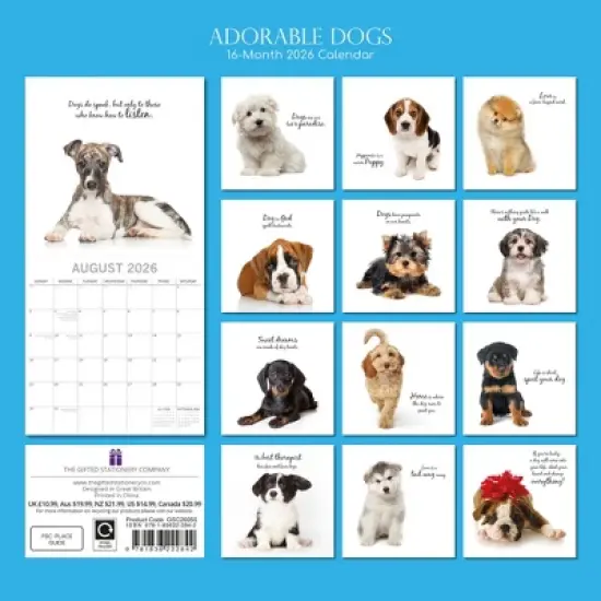 2026 Square Wall Calendar, Adorable Dogs, 16-Month Animals Theme, 180 Reminder Stickers (12x12 In) image {3}