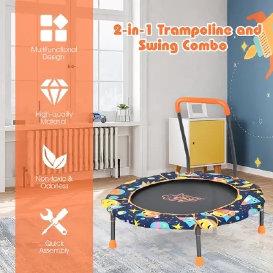 36''Convertible Swing & Trampoline Set Toddler Kids Fitness Rebounder W/Handrail image {3}