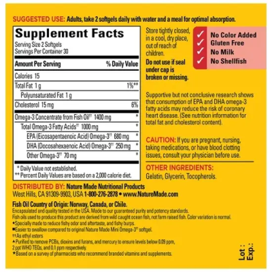 Nature Made Fish Oil Minis Extra Strength Burp-less 1400mg Softgels with 1000mg Omega 3 - 60ct image {2}