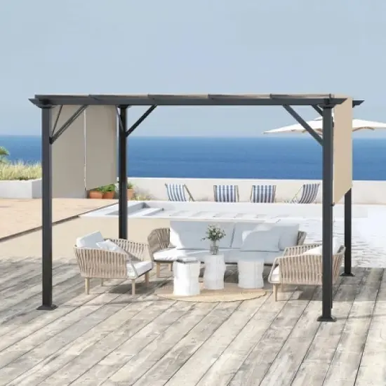Resenkos Outdoor Garden Gazebo, Sunshade Gazebo Canopy,12' x 10' Outdoor Retractable Pergola Canopy for Garden Porch Beach, Beige Beige, Black image {3}