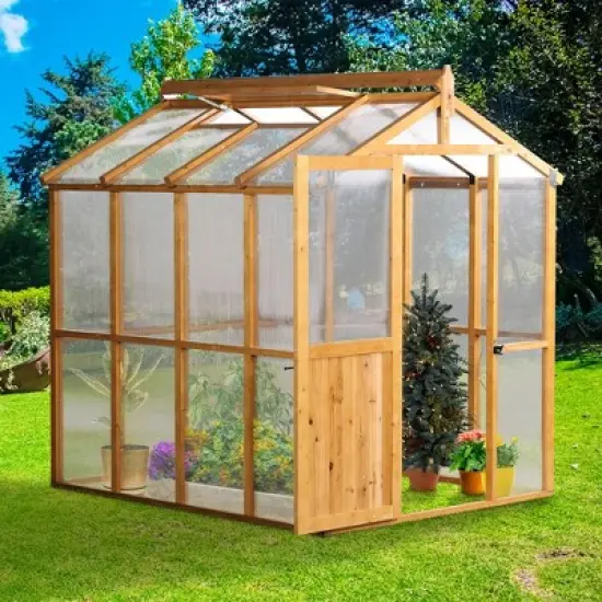 Aoodor 80.7&rdquo; (L) x 93.3&rdquo;(W) x 97.6&rdquo;(H) Outdoor Walk-in Greenhouse with Roof Vent and Fir Frame for Backyard Garden image {5}