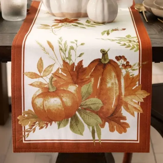 Autumn Pumpkin Grove Fall Table Runner - Orange/Rust - 13x70 - Elrene Home Fashions image {1}