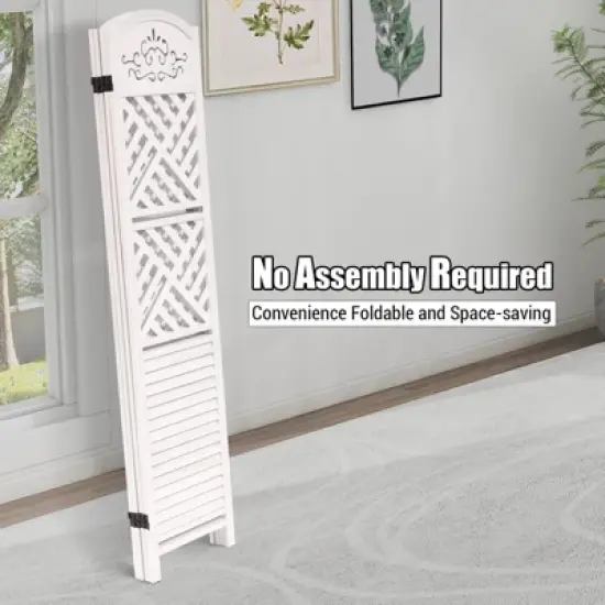 GustoWave White Wooden Room Divider Wall 4 Panel,5.6FT Tall Room Divider with Shelves,Folding Privacy Screens 67 in for Room Separation Home Office image {3}