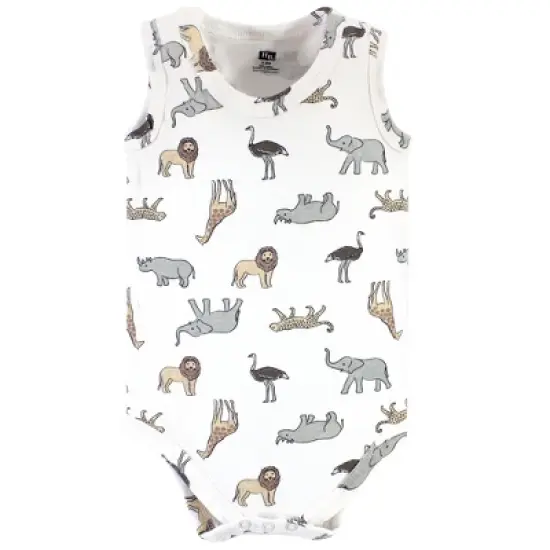 Hudson Baby Infant Boy Cotton Sleeveless Bodysuits 5pk, Wild Safari image {4}