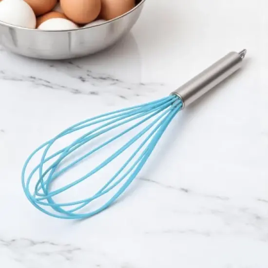 Unique Bargains 12" 6-Wire Whisk Hand Wash Stainless Steel Silicone Lake Blue Silver Tone image {3}