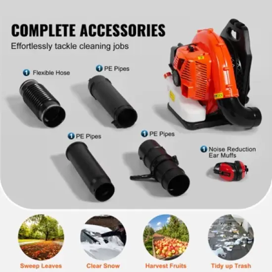 VEVOR Backpack Leaf Blower, 79CC 2-Cycle Gas Leaf Blower with 3L Fuel Tank, 930CFM Air Volume 184MPH Speed, Ideal for Lawn Care, Leaf Cleaning image {6}