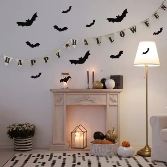 Northlight 18.75" Beige Battery Operated LED Lighted Burlap Happy Halloween Banner image {1}
