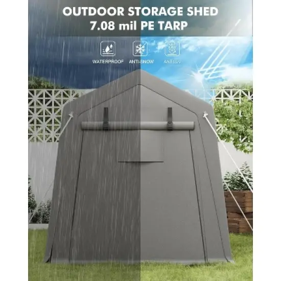 Outdoor Storage Shelter Shed, Heavy Duty Motorcycle Storage Sheds, Portable Tarp Shed with Roll-Up Door, Golf Cart Garage, Waterproof, Gray image {2}
