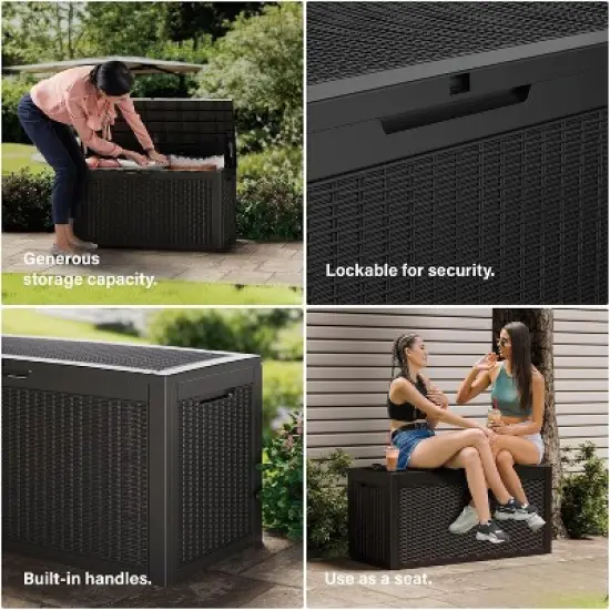 MaseiKar 120 Gallon Waterproof Deck Box, Lockable Resin Storage Box for Patio Furniture Cushions Garden Tools and Outdoor Delivery Storage, Black image {6}