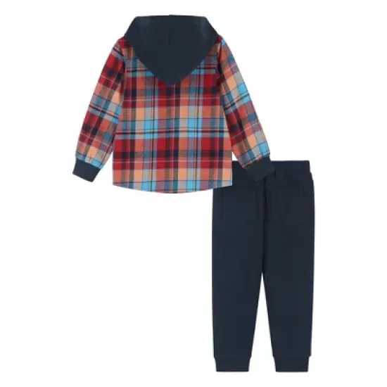 Andy & Evan  Infant  Boys Navy & Red Plaid Hooded Flannel Set image {1}