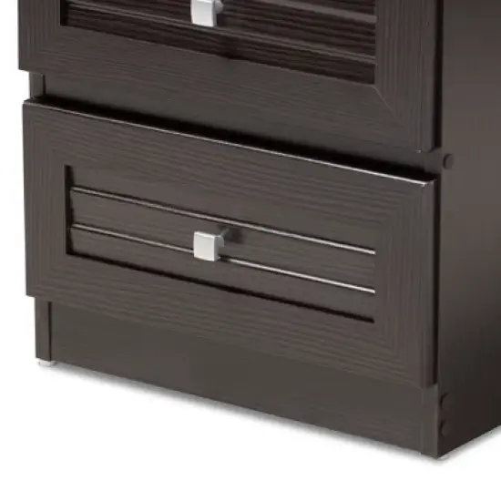 Carine Modern and Contemporary Finished 2 Drawer Nightstand Dark Brown - Baxton Studio image {4}