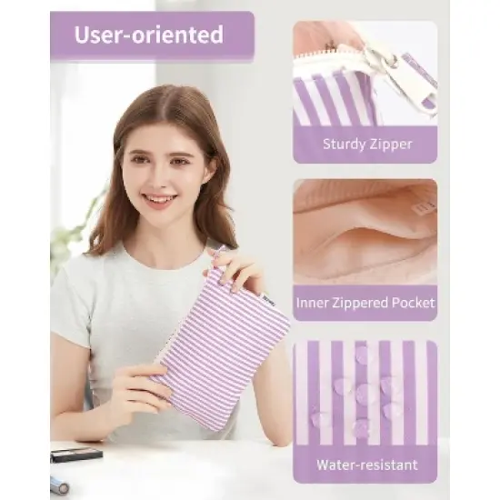 Narwey Small Striped Makeup Bag for Purse Travel Makeup Pouch Cosmetic Bag image {2}