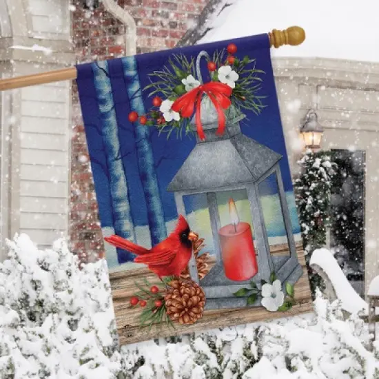 Briarwood Lane Lantern And Cardinals Winter House Flag Candle Flo image {2}