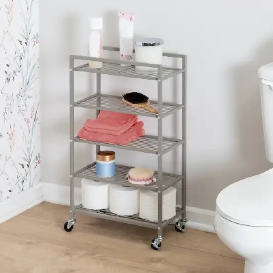 Honey-Can-Do 5-Tier Rolling Bathroom Steel Storage Cart Silver image {5}