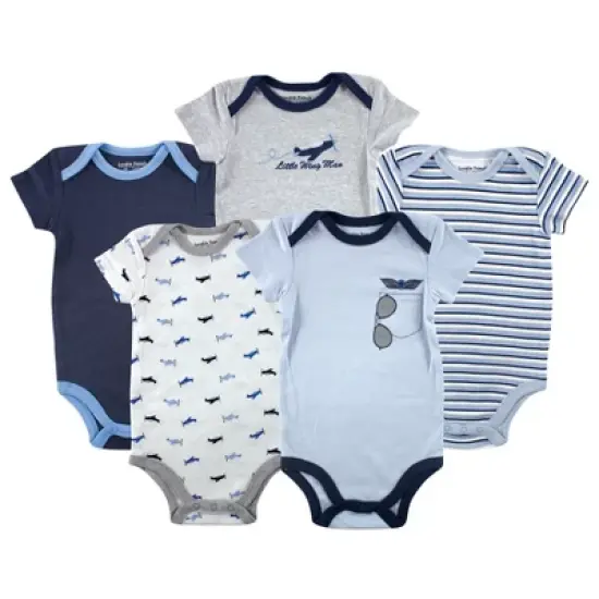 Luvable Friends Baby Boy Cotton Bodysuits 5pk, Airplane image {6}