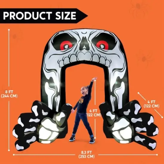 Joyfy 8 FT Tall Halloween Inflatable Outdoor Decoration, Giant Skeleton with Hands Grabbing Archway Inflatable for Halloween Yard Garden Lawn Decor image {5}