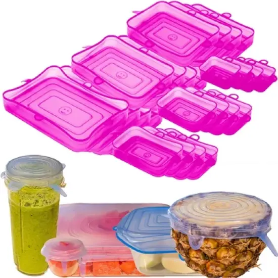 5 Star Super Deals Silicone Stretch Food Lids 6 Rectangular Pack - Reusable Leak Proof Containers Covers for Food Storage & Containers image {10}