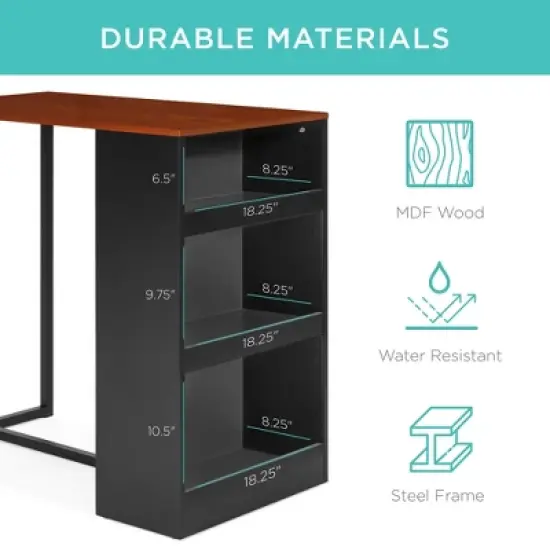 Best Choice Products 3-Piece Wooden Counter Height Dining Table Set for Kitchen, Dining Room w/ Storage image {3}