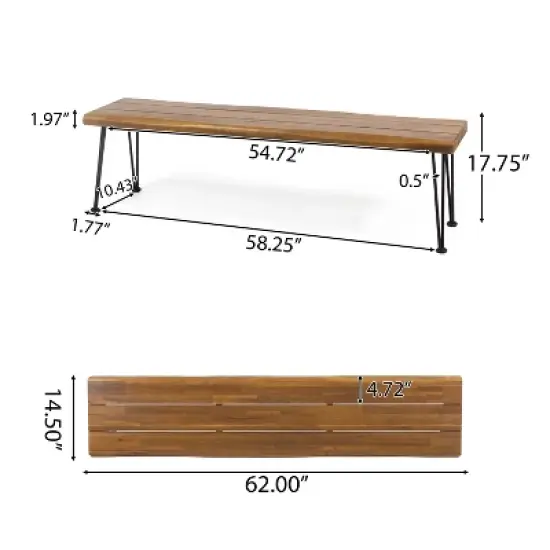 Christopher Knight Home Zion Outdoor Modern Industrial Acacia Wood 3 Piece Picnic Set with Hairpin Legs, Teak and Rustic Metal image {2}