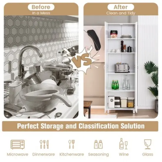 Costway 73.5''Double Door Tall Pantry Cabinet Freestanding Versatile Storage Organizer image {4}