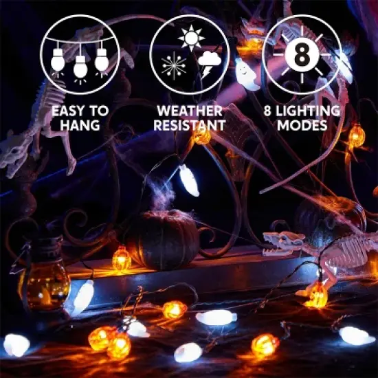 Joyfy 19.7FT 30 LEDs Halloween String Lights Decorations, Ghost Pumpkin String Light with 8 Lighting Modes for Halloween Party Indoor Outdoor Decor image {1}
