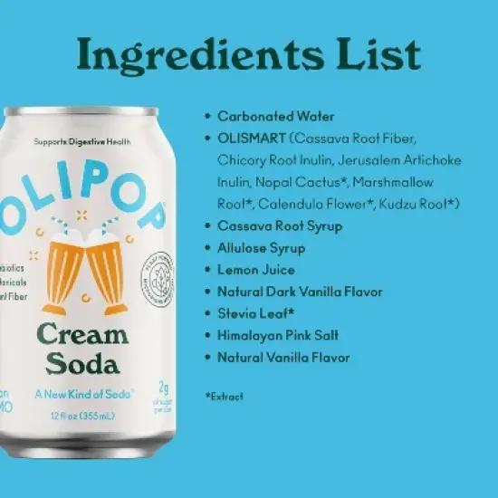 OLIPOP Cream Soda Prebiotic Soda - 12 fl oz Can image {3}