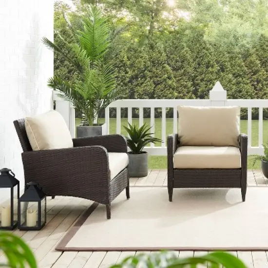 Kiawah 2pk Wicker Patio Chair - Sand - Crosley image {4}