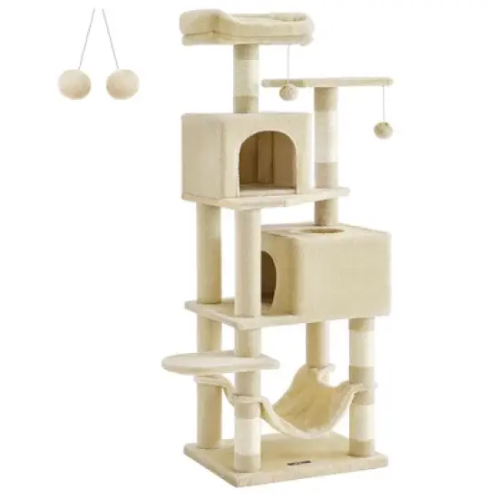 61"/75.2"H Cat Tree Cat Tower for Indoor Cats, Plush Multi-Level Cat Condo with Scratching Posts, Perches, Caves, Hammock image {10}
