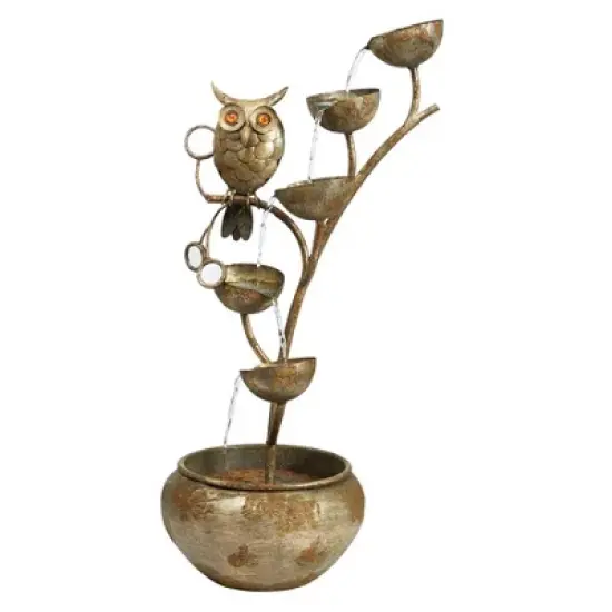 Design Toscano Whooo's Watching Owl Cascading Metal Sculptural Fountain - Silver image {1}
