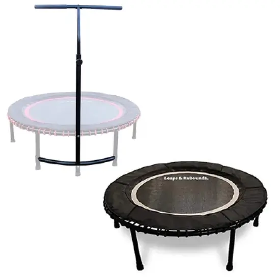 LEAPS & REBOUNDS 48" Adjustable Stability Bar Attachment with 48" Mini Fitness Trampoline and Home Gym Rebounder for Cardio Exercises, Gray image {6}