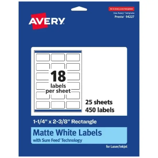 Avery Matte White Rectangle Labels, 1-1/4" x 2-3/8" image {8}