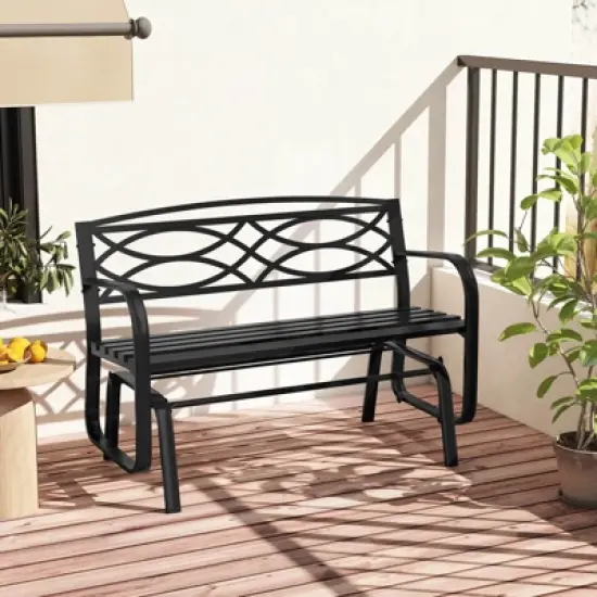 Costway 2-Person Outdoor Glider Bench with Metal Frame Armrests Geometric Backrest image {3}