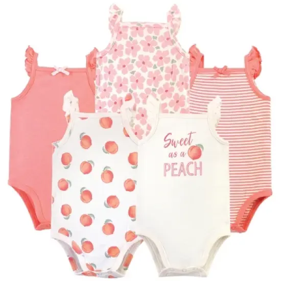 Touched by Nature Baby Girl Organic Cotton Bodysuits 5pk, Peach image {6}