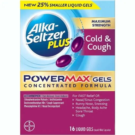 Alka Seltzer Plus PowerMax Cold & Cough Liquid Gels Max Strength, 16 Count image {6}