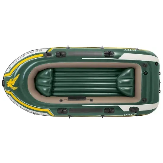 Intex Seahawk 3 Person Heavy Duty Inflatable Rafting and Fishing Boat Set w/ 2 Aluminum Oars, High Output Air Pump, and Carry Bag, 790 Pound Capacity image {2}