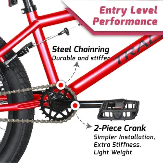 TRACER Edge 3.0 20 Inch Hi-Ten Steel Framed Freestyle BMX Beginners Bike for Child or Adult Riders 5 Feet to 6 Feet 2 Inches Tall, Matte Red image {3}