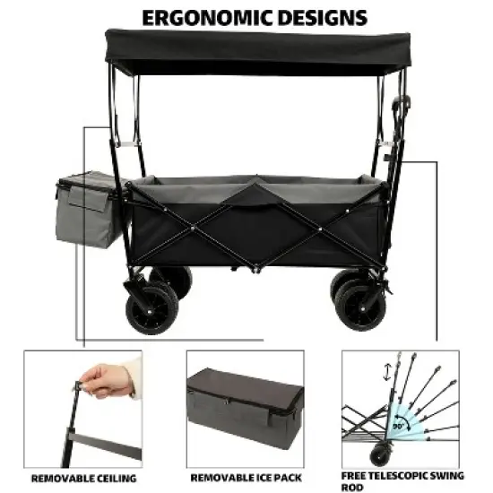 480Lbs Collapsible Wagon with Canopy,Wagon Stroller with 7" All-Terrain Wheels, Lightweight Foldable Wagon, Large Capacity with mosquito net image {4}