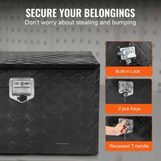 VEVOR Underbody Truck Box, 36" x 17" x 18" Pickup Storage Box, Heavy Duty Aluminum Diamond Plate Tool Box with Lock and Keys image {6}