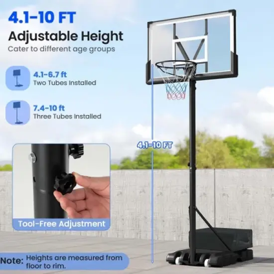 Costway Basketball Hoop Outdoor System with 45 Inch Shatterproof PC Backboard Wheels image {6}