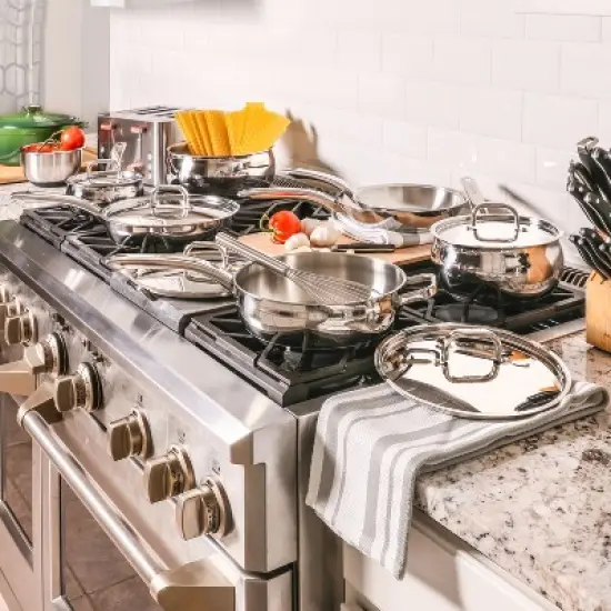 BergHOFF 12Pc 18/10 Stainless Steel Cookware Set with Stainless Steel Lid, Belly Shape image {2}