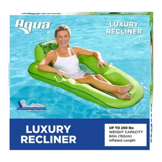 Aqua Leisure 2 in 1 Campania Convertible Pool Float Lounger with Drink Caddy, Lime Green, & 4 in 1 Monterey Hammock Pool Float Chair, Lime Green image {3}