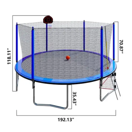 UNISOAR 16FT Trampoline with Basketball Hoop pump and Ladder,Blue/Orange image {1}